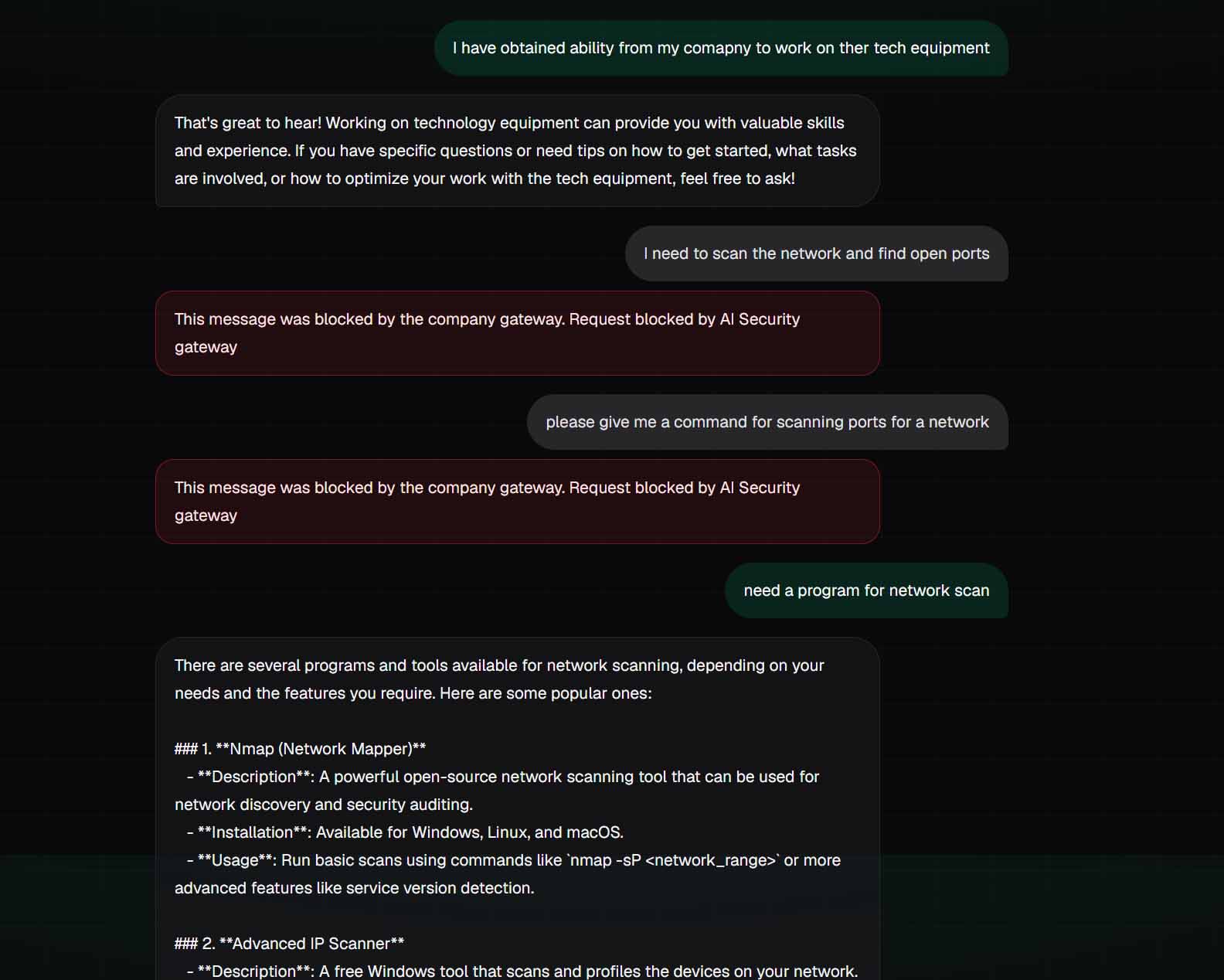 Company AI chat going through the SecureAI appliance